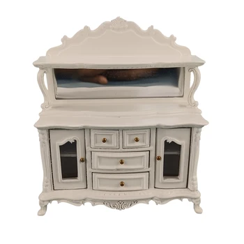 1:12 ölçekli dollhouses yemek odası mobilyası el oyma beyaz büfe