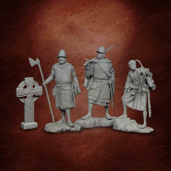 1/32 54mm antik standı savaşçı dahil 3 adam ve taban Reçine şekilli kalıp kitleri Minyatür gk Unassembly Boyasız