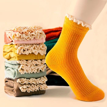 10 Renkler Yüksek Elastikiyet Dantel Fırfır Ter emici Ayak Bileği Stokları Kawaii Sevimli Nefes Yumuşak anti-statik Kadın Çorap