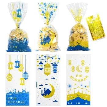 105 adet Eid Mubarak Şeker plastik poşetler Eid Al-fitr Çerez Hediyeler Ambalaj Poşetleri Ramazan Kareem Dekor İslam Müslüman Parti İyilik