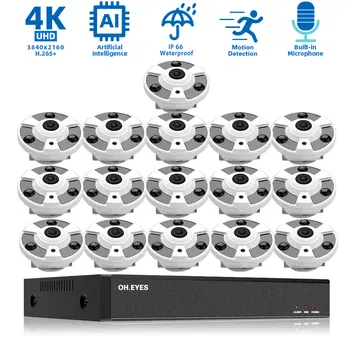16 Kanal Güvenlik Dome Kamera Sistemi 4K 16CH POE NVR Kiti Kapalı Ev CCTV IP Balıkgözü Kamera Video Gözetim Sistemi Seti 8CH