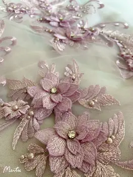 2 adet Lüks Lavanta Çiçek Korse Yama Fransız Boncuk Aplike Kristal düğün elbisesi Balo Dans Dikiş 2022 Yeni Varış