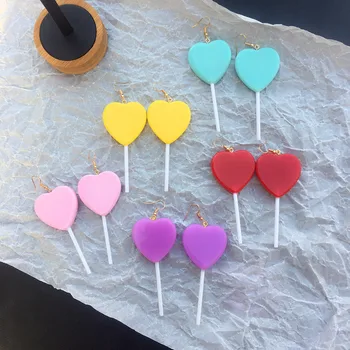 2021 Yeni Tatlı Kız Kalp Kişilik Şeker Renk Lolipop Kalp Şeklinde Uzun El Yapımı Kulak Kancası Hediye kızlar İçin