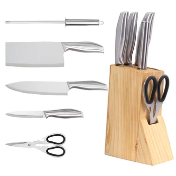 5 adet Paslanmaz Çelik Mutfak Bıçağı Seti Standı İle Et Cleaver Şef Dilimleme Soyma Bıçağı Makas Kalemtıraş Pişirme Araçları