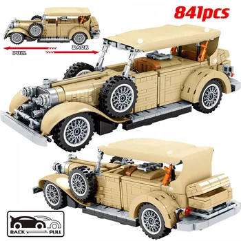 841 adet ŞEHİR teknik MOC Klasik nostaljik Araba Modeli Yapı Taşları DIY Mekanik Retro Yarış Araç Tuğla Oyuncaklar çocuklar İçin
