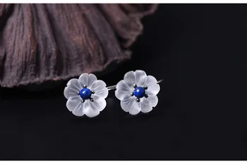 925 ayar gümüş erik çiçeği kristal küpe mozaik lapis lazuli, çiçekler bayanlar küpe