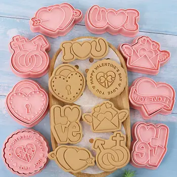 Aşk Kalp Sevgililer Günü Hediyesi Gül DIY Çift Karikatür ABS Kesici Çerez Pişirme Bisküvi Fırında Kalıp Plastik 3D Kalıp Kalıp Çift E2B1