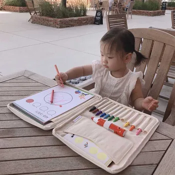 Bebek Çizim saklama çantası Oyuncaklar Çocuk Tuval Fırça Mum Boya Çok fonksiyonlu Kapasiteli Öğrenme ve Eğitim Çizim Oyuncak Çantası Hediye