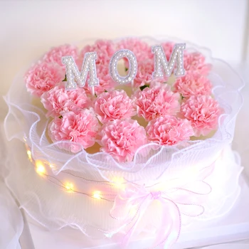 Beyaz Pembe İnci Anne Mektubu anneler Günü Kek Toppers Anne Doğum Günü Partisi El Sanatları Çiçekler Kek Dekorasyon Kek Topper Bayrakları