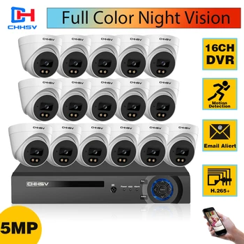CCTV İzleme Kamera Sistemi 16CH DVR Kiti Tam Renkli Gece Görüş Kapalı Ev Güvenlik Video Gözetim Kamera Sistemi Kiti 8ch