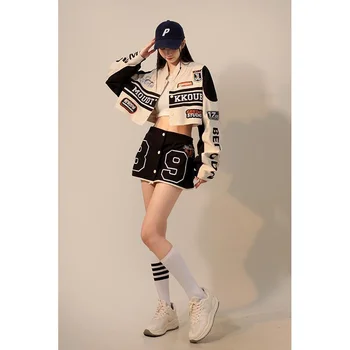 Deeptown Çıkarılabilir Motosiklet Ceketler Kadın Gotik Moda Streetwear Cyberpunk Ceket Y2k Büyük Boy Bombacı Ceket Sonbahar Kış