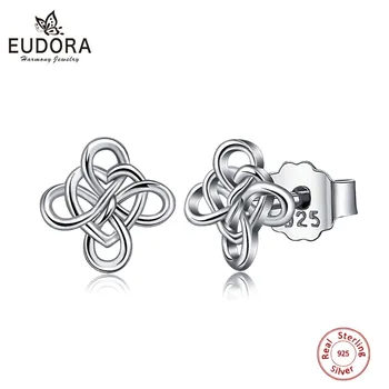 EUDORA S925 Gümüş Küpe Trendy gümüş parlak sonsuza düğme küpe Celtics düğüm Çiçek tasarım küpe 2019 Yeni CYE48