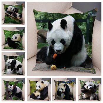 Güzel Panda minder örtüsü Kanepe Ev Araba için Yumuşak Kısa Peluş Dekor Sevimli Vahşi Hayvan Baskılı 45 * 45cm Yastık Kılıfı Yastık Kılıfı