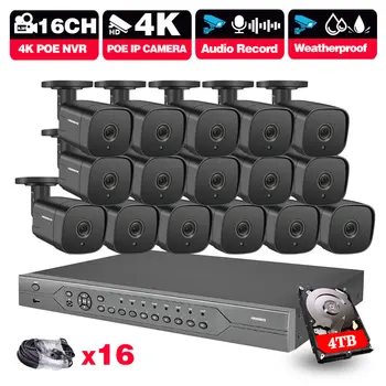 H. 265 16CH POE NVR Kiti Sony 8MP Ip Kamera Harici POE 48V CCTV Sistemi Video gözetleme Seti POE Kiti 16ch NVR Kiti 4K