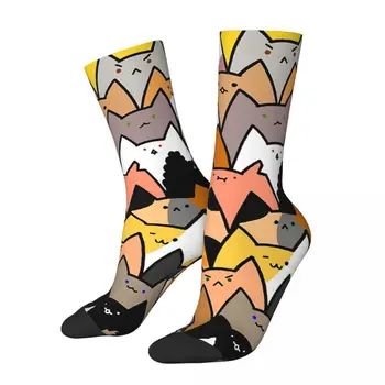 Hip Hop Retro Kitty Çılgın erkek Çorapları Kedi Miyav Unisex Sokak Stili Desen Baskılı Yenilik Mutlu Ekip Çorap Erkek Hediye