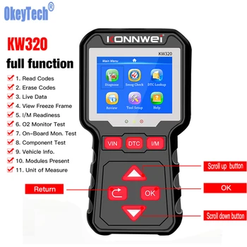 KONNWEI KW320 OBD2 Tarayıcı Otomatik Teşhis Kod Tarayıcı Evrensel Araç Motor O2 Sensörü Sistemleri Otomatik Teşhis Tarama Aracı