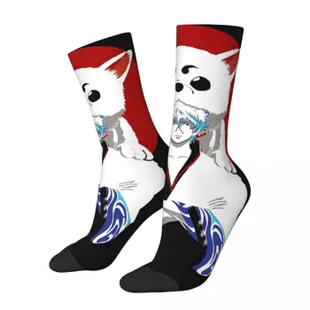 Mutlu Komik erkek Çorapları Gintoki ve Sadaharu Retro Harajuku Gintama Kagura Anime Hip Hop Desen Ekip Çılgın Çorap Hediye Baskılı