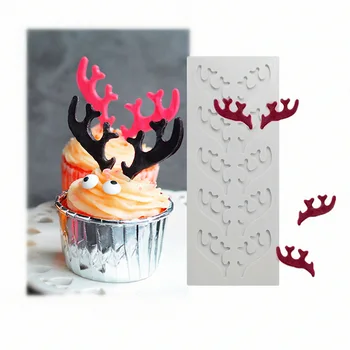 Noel Elk Boynuz silikon kalıp Kek Fransız Tatlı Dekorasyon Pişirme kapları Çikolata Yapıştır Fondan Kalıp