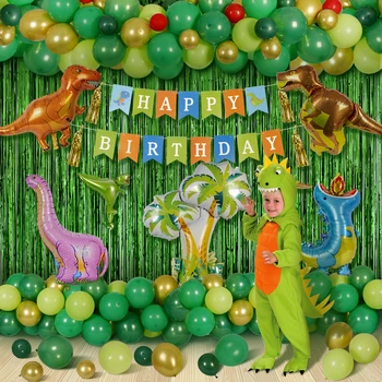 OurWarm Doğum Günü Dekorasyon Dinozor Balonlar Seti Garland Kiti Perdeler Zemin Çocuklar için Bebek Duş Doğum Günü Malzemeleri