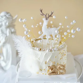 Plastik Geyik Kek Topper Noel Beyaz Ren Geyiği Ayakta Geyik Bebek Noel Yeni Yıl Kek Dekorasyon Araçları Parti Malzemeleri