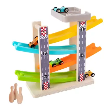 Renkli Rampa Yarış Pisti Araba öğretici oyuncaklar Eller Yeteneği Ahşap 4 Kat Slayt oyuncak arabalar Çocuklar için Toddlers Çocuklar Bebek