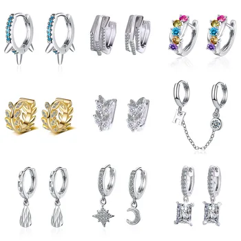 S925 Gümüş Bayan Küpe Kristal Yaprak Zamansız Köpüklü Ay Yıldız Damlacık Hoop Küpe Kız Kadınlar doğum günü hediyesi moda takı