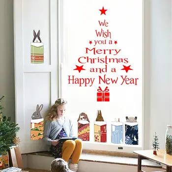 Sanat Hediyeler Yeni Yıl Ev Pencere Çıkartması Dekor Duvar Çıkartmaları Merry Christmas Noel Ağacı Posterler