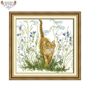 Sevinç Pazar Çayır Wildcat Ev Dekorasyon D971 14CT 11CT Sayılan Damgalı kedinin Uyarı Çapraz Dikiş Kiti