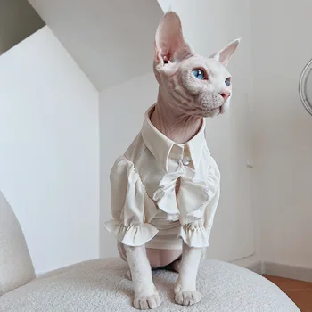Vintage Prens Tarzı Kedi Kıyafetleri Devon Rex Sfenks Yavru Outftis Pet Gömlek kedi kostümleri Sphynx kediler için Tüysüz kedi