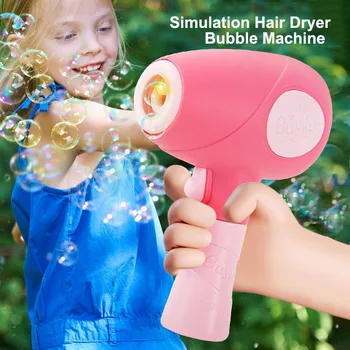 Yeni çocuk saç kurutma makinesi kabarcık makinesi çocuklar için otomatik kabarcık tabancası ile renk ışık müzik elektrikli sabun kabarcık makinesi oyuncak erkek