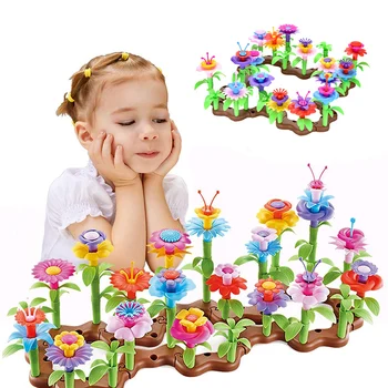 Çocuk Yaratıcı Çiçek Düzenleme Oyuncaklar 104 adet / takım DIY Çiçek Oyuncaklar Renkli Yaratıcı Handmadeeducational Bahçe Seti Oyuncaklar
