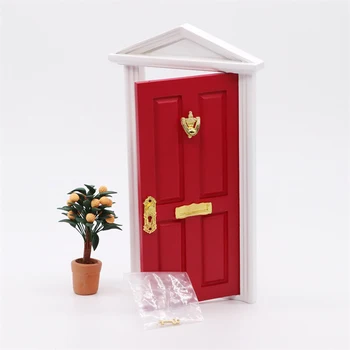 1/12 Dollhouse Minyatür Aksesuarları Mini Ahşap DIY 4 Kafesler Kapı Simülasyon villa kapısı Modeli Oyuncak Bebek için seramik karo