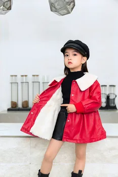 1-6 Yaşında Çocuklar Kız Kadife Deri Ceket Sonbahar Kış Kalın Sıcak Turn Down Yaka Bir Çizgi Mont Çocuk Giyim