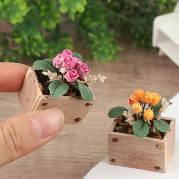 1 Adet Minyatür Lale Saksı Bitki 1: 12 Evcilik Minyatür Mini Ağaç Simülasyon Saksı Bitkileri Bebek Evi Mobilya Ev Dekor