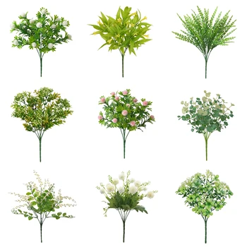 1 adet Yapay Bitkiler Fern Çim Düğün Duvar Dekor Yeşil Yaprak yapay çiçekler Plastik Sahte Bitki ev bahçe dekorasyonu