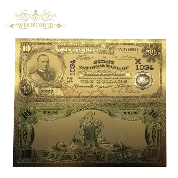 10 Adet/grup 1902 Yıl Amerika Renk Altın Banknot USD 10 Dolar Banknot 24 K Kaplama Sahte Para Çoğaltma Koleksiyonu İçin