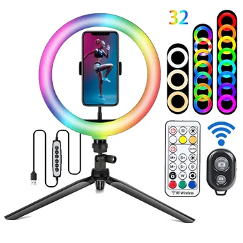 10 İnç RGB Fotoğraf halka ışıkları Makyaj Selfie LED Lamba Mini Tripod ve telefon tutucu Uzaktan Kumanda Canlı Video Youtube