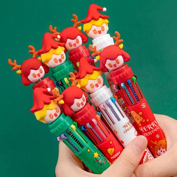 12 Adet Christmas10 Renk Tükenmez Kalemler Öğrenci Karikatür Çok Renkli Preslenmiş Renkli Kalem Yılbaşı Hediyeleri Kalemler Yazma