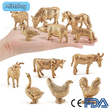 12 Adet Katı Simülasyon Çiftlik Çiftlik Mini Şekil Oyuncak Kümes Hayvanları Altın Hayvan Modeli Domuz İnek Koyun Ördek Kaz Köpek Tavuk Aksesuar Hediye