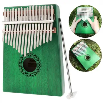 17 Anahtar Yeşil Kalimba Tek Kurulu Maun Başparmak Piyano Mbira Mini Klavye Enstrüman Komple Aksesuarları ile
