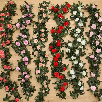 2.4 Metre Yapay 11 Kafaları sarmaşık yaprağı Garland Bitkiler Asma Sahte İpek Gül Çiçek Düğün Parti Ev Dekorasyonu