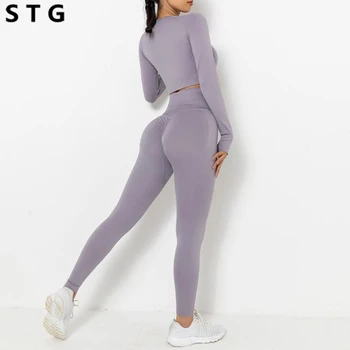 2 Adet Dikişsiz Yoga Seti Yüksek Bel Spor Kadın Eşofman Spor egzersiz kıyafetleri Koşu Spor Salonu Seti Activewear Tayt
