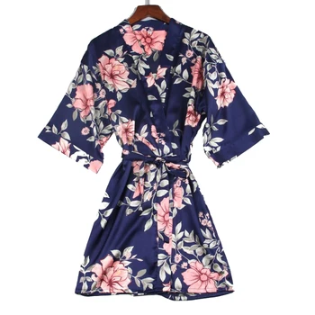 2018 Yeni Yaz Mavi Kadın Mini Elbise Kimono Bornoz Seksi Bayan Baskı Pijama Elbise Rayon Ev Giyim M L XL D129-01