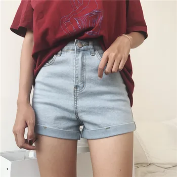 2020 Yaz Kadın kısa kot pantolon Yüksek Belli Elastik Mavi Pamuk Streetwear Bayanlar Kot Şort Feminino Giyim