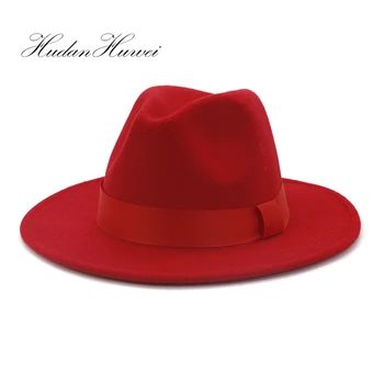 2020 Yeni Moda Yün Şapka Beyefendi Fedora Şapka Düz Ağız Geniş Kenarlı Şapka Caz Kilise Tatil Seyahat Kapaklar