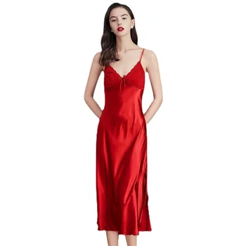 2021 Kadın Saten Gecelik Bayan Seksi Spagetti Kayışı gece elbisesi Kadın Nighties Kolsuz Pijama Kıyafeti