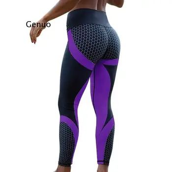 2021 Sıcak Kadınlar Seksi Siyah Örgü Tayt Pantolon Baskılı Koşu Tayt İnce Spor Yüksek Bel Tayt Egzersiz