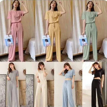 2021 Yeni Buz İpek Pijama kadın Düz Renk kısa Kollu Pantolon moda elbise Kıyafeti İnce Gevşek Ev Giysileri Kadın Pijama