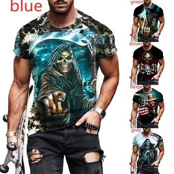 2021 erkek Moda Kafatası 3D Baskılı T Shirt Kısa Kollu O-boyun Komik Gotik Ölüm Tanrısı Tops