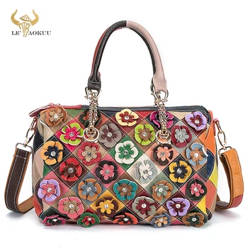2021 Çok Renkli Gerçek Deri Lüks Marka Bayanlar Çiçek alışveriş çantası Üzerinde omuzdan askili çanta Kadın Tasarım Tote çanta 297